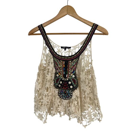 Gal‎ Boss Women's Boho Beaded Top Sleeveless Ivory Size S/M Boho Festival Fairy - Picture 1 of 7